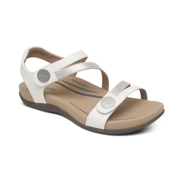 Aetrex Women's Jess Adjustable Quarter Strap Sandals White Sandals UK 7394-718